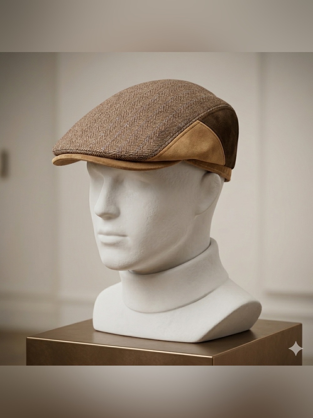 CIRCA 1921 Dorfman Hat Co Brown Herringbone Wool Blend Flat Cap Scally Ivy Med